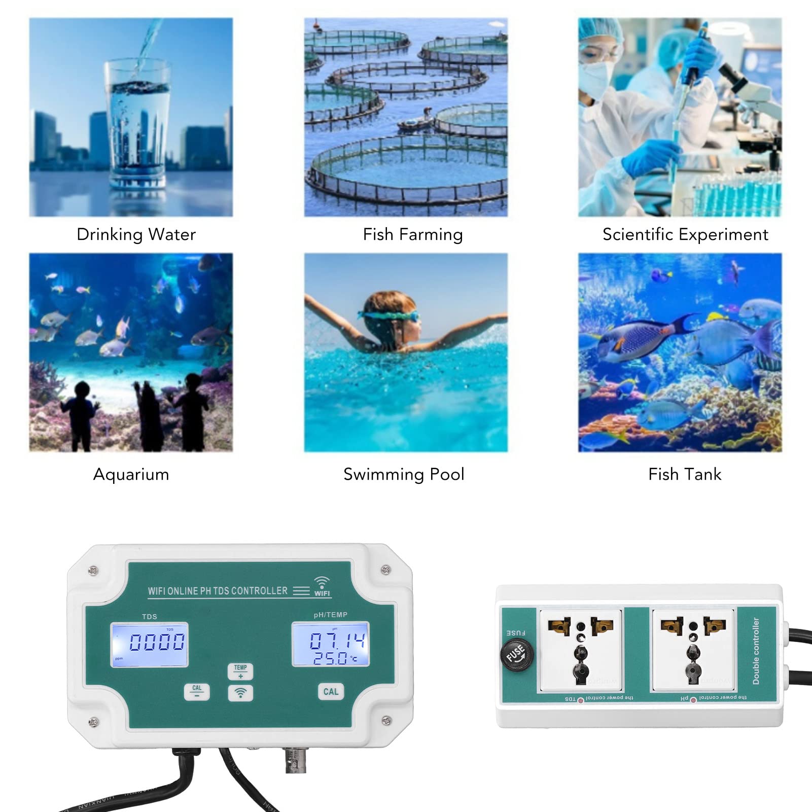 PH TDS Detector, High Accuracy Probe Water Quality Analyzer Stable Calibration Function for Aquarium (US Plug 120V)