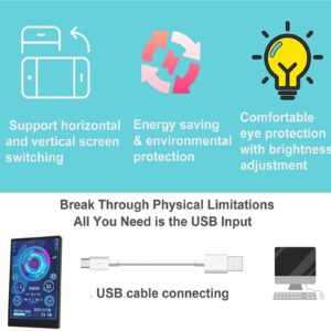 Jeanoko IPS USB Mini Screen, PC Mini Display Screen USB Type C 360 Degree Rotation for Computer Case