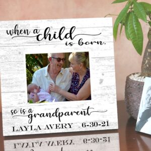 Grandparent Baby Photo Frame Alternative - Personalized When A Child Is Born So Is A Grandparent - Upload Picture or Photo - with Customized Name and Birthday - Solid Wood