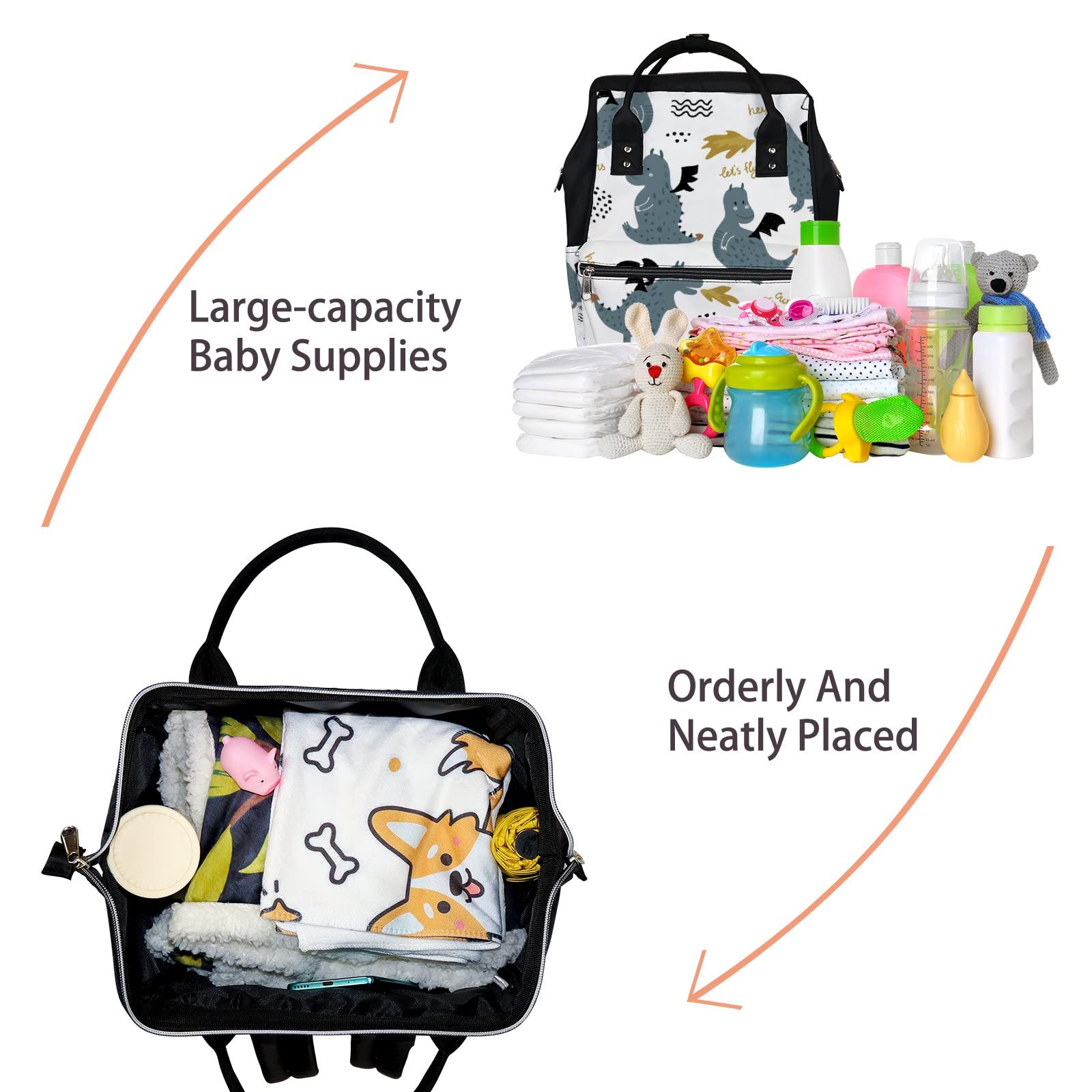 Childish Cute Dragons Diaper Bag Backpack Waterproof Backpack Baby Nappy Changing Bag for Travel Large Capacity Durable and Stylish for Woman