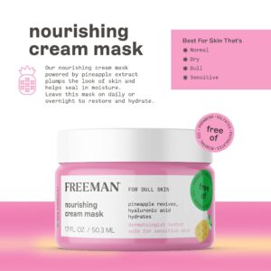 Freeman Nourishing Pineapple & Hyaluronic Acid Cream Facial Mask, Hydrates & Moisturizes Skin, Leave-On Treatment, Restore & Plum Skin, Cruelty-Free & Vegan, 2 fl.oz./ 60 ml Jar, 2 Count