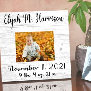 Broad Bay Newborn Baby Frame Alternative - Personalized New Birth Gift - Upload Picture or Photo - with Customized Birth Details- Solid Wood - 10.5in x 10.5in