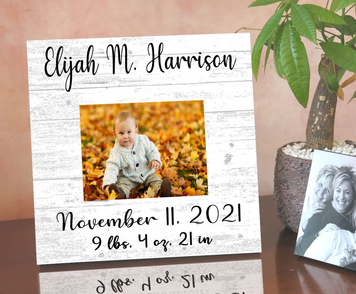 Broad Bay Newborn Baby Frame Alternative - Personalized New Birth Gift - Upload Picture or Photo - with Customized Birth Details- Solid Wood - 10.5in x 10.5in