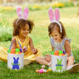 Personalized 2Pcs Easter Basket, VAPCUFF Blue and Pink Easter Baskets for Boys Girls Easter Bunny Basket Easter Eggs Hunt Basket Easter Gifts Easter Bunny Basket Gifts for Kids