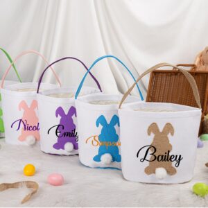 Personalized Easter Basket, Easter Bunny Basket for Kids, Easter Egg Hunt Tote Bag for Toys Candy Gift Party Decorations