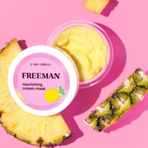 Freeman Nourishing Pineapple & Hyaluronic Acid Cream Facial Mask, Hydrates & Moisturizes Skin, Leave-On Treatment, Restore & Plum Skin, Cruelty-Free & Vegan, 2 fl.oz./ 60 ml Jar, 2 Count