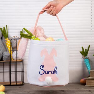 Personalized Easter Basket, Easter Bunny Basket for Kids, Easter Egg Hunt Tote Bag for Toys Candy Gift Party Decorations