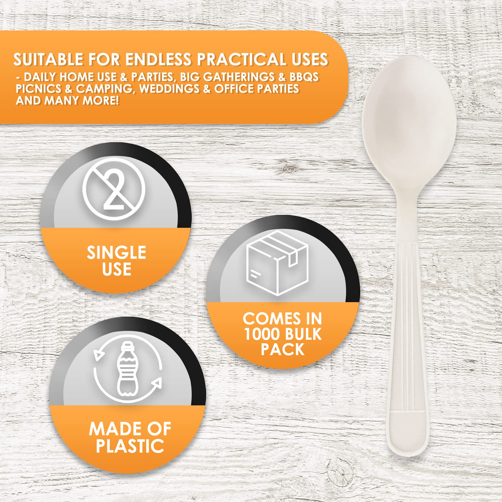 PAMI Heavy Weight Disposable Plastic Soup Spoons [1000-Pack] - Bulk White Plastic Silverware For Parties, Weddings, Catering Food Stands, Takeaway Orders & More- Heavy-Duty Single-Use Partyware Spoons