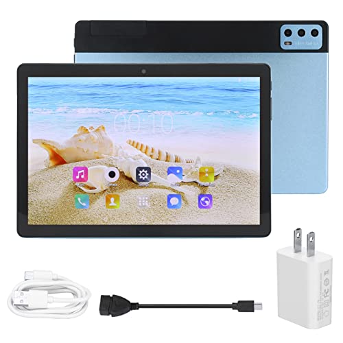 Rengu HD Tablet, 3 Card Slots 10 Inch Office Tablet Octa Core CPU 5G WiFi for Work (Blue)