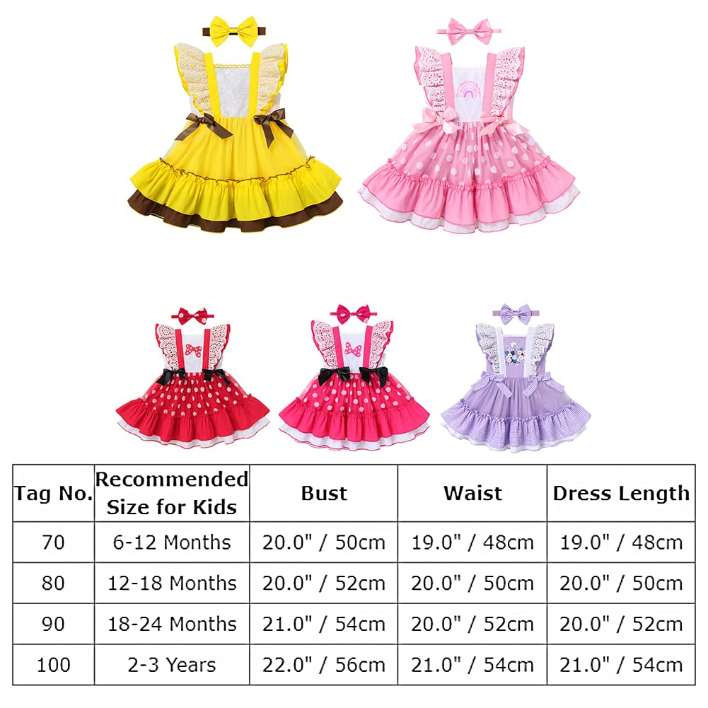 Toddler Baby Girl Ruffle Tutu Dress First Birthday Cake Smash Outfits Princess Polka Dot Bowknot Rainbow Floral Pageant Tea Party Dresses Baby Easter Baptism Dress Up Yellow Floral 12-18 Months