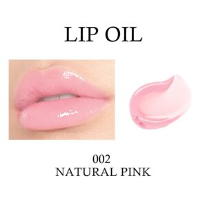 KYDA Hydrating Lip Glow Oil, Moisturizing Lip Oil Glossy Transparent Plumping Lip Gloss, Tinted Lip Oil for Lip Care and Dry Lips-Natural Pink