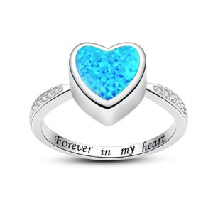 925 sterling silver heart urn rings hold loved ones ashes cremation memorial ring keepsake jewelry for women for human ashes (blue, 9)