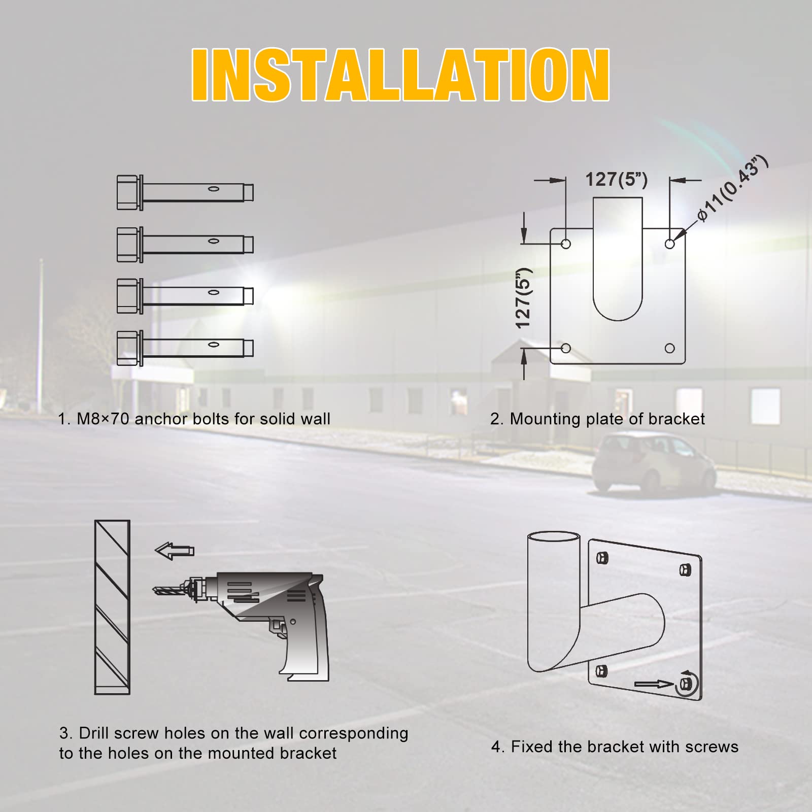 JC-LGL 150W LED Parking Lot Lights Dimmable Bundle L-Shape 90 Degree Wall Mount Bracket