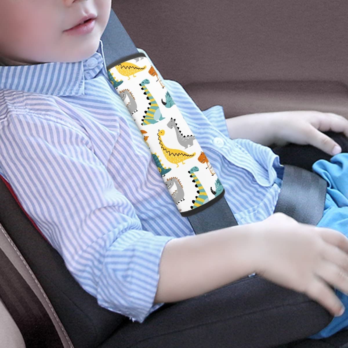 JooMeryer Baby Car Seat Neck Cover Toddler Kids Boys Cartoon Dinosaur Print Seat Belt Cover Shoulder Protectors Cushion Car Accessories,Cute Cartoon Dinosaur,OneSize