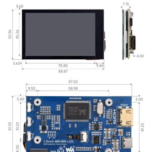 waveshare 3.5inch IPS Capacitive Touch LCD Display, Compatible with Raspberry Pi 5/4B/3B/Zero/Zero W/Zero 2W/Pico/Pico W/Pico WH, 480×800, Adjustable Brightness