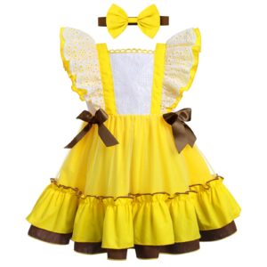 toddler baby girl ruffle tutu dress first birthday cake smash outfits princess polka dot bowknot rainbow floral pageant tea party dresses baby easter baptism dress up yellow floral 12-18 months