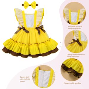 Toddler Baby Girl Ruffle Tutu Dress First Birthday Cake Smash Outfits Princess Polka Dot Bowknot Rainbow Floral Pageant Tea Party Dresses Baby Easter Baptism Dress Up Yellow Floral 12-18 Months