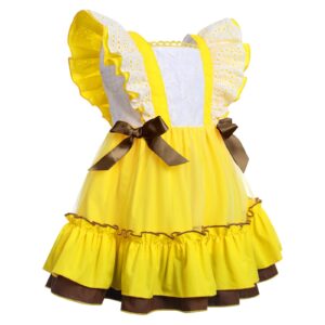 Toddler Baby Girl Ruffle Tutu Dress First Birthday Cake Smash Outfits Princess Polka Dot Bowknot Rainbow Floral Pageant Tea Party Dresses Baby Easter Baptism Dress Up Yellow Floral 12-18 Months