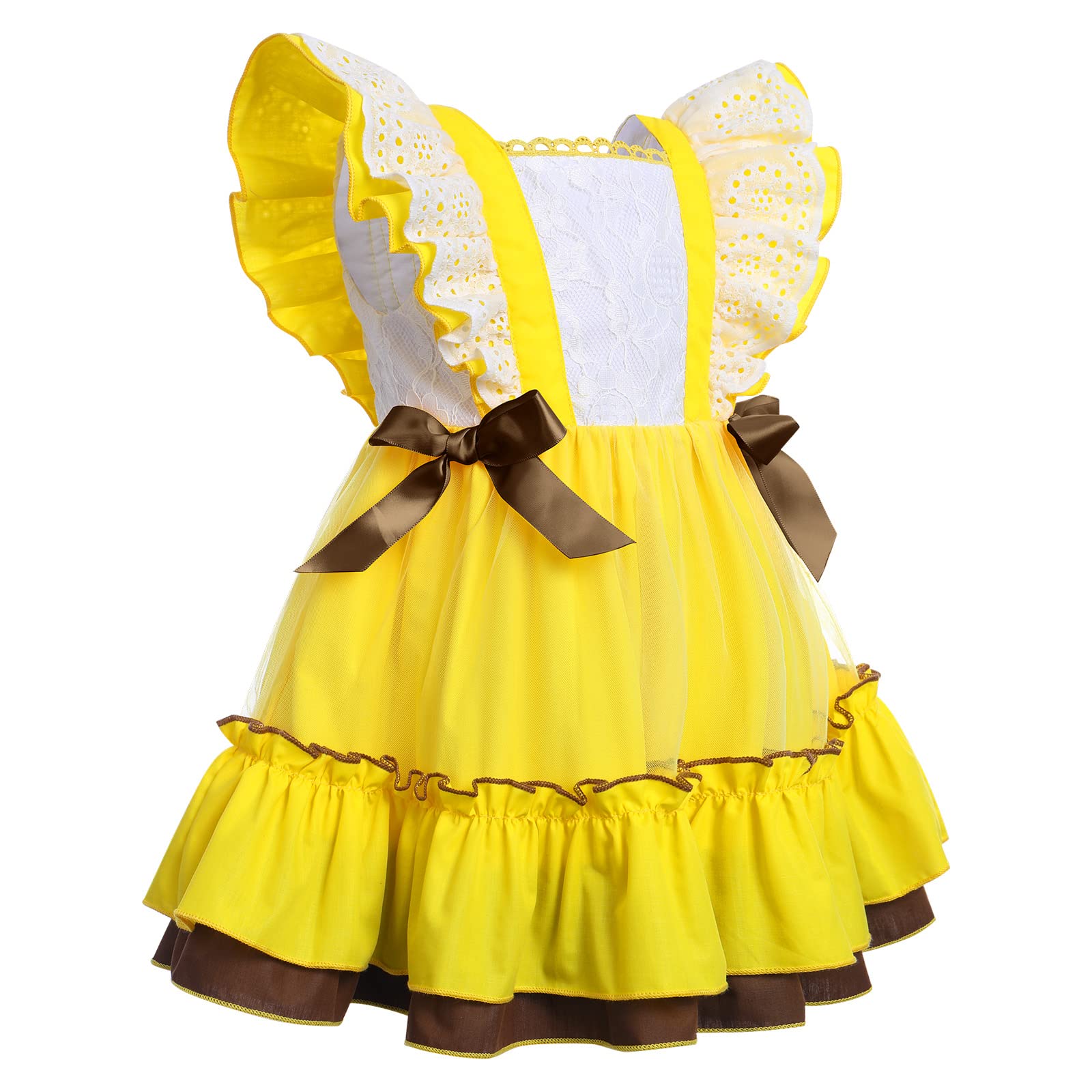 Toddler Baby Girl Ruffle Tutu Dress First Birthday Cake Smash Outfits Princess Polka Dot Bowknot Rainbow Floral Pageant Tea Party Dresses Baby Easter Baptism Dress Up Yellow Floral 12-18 Months