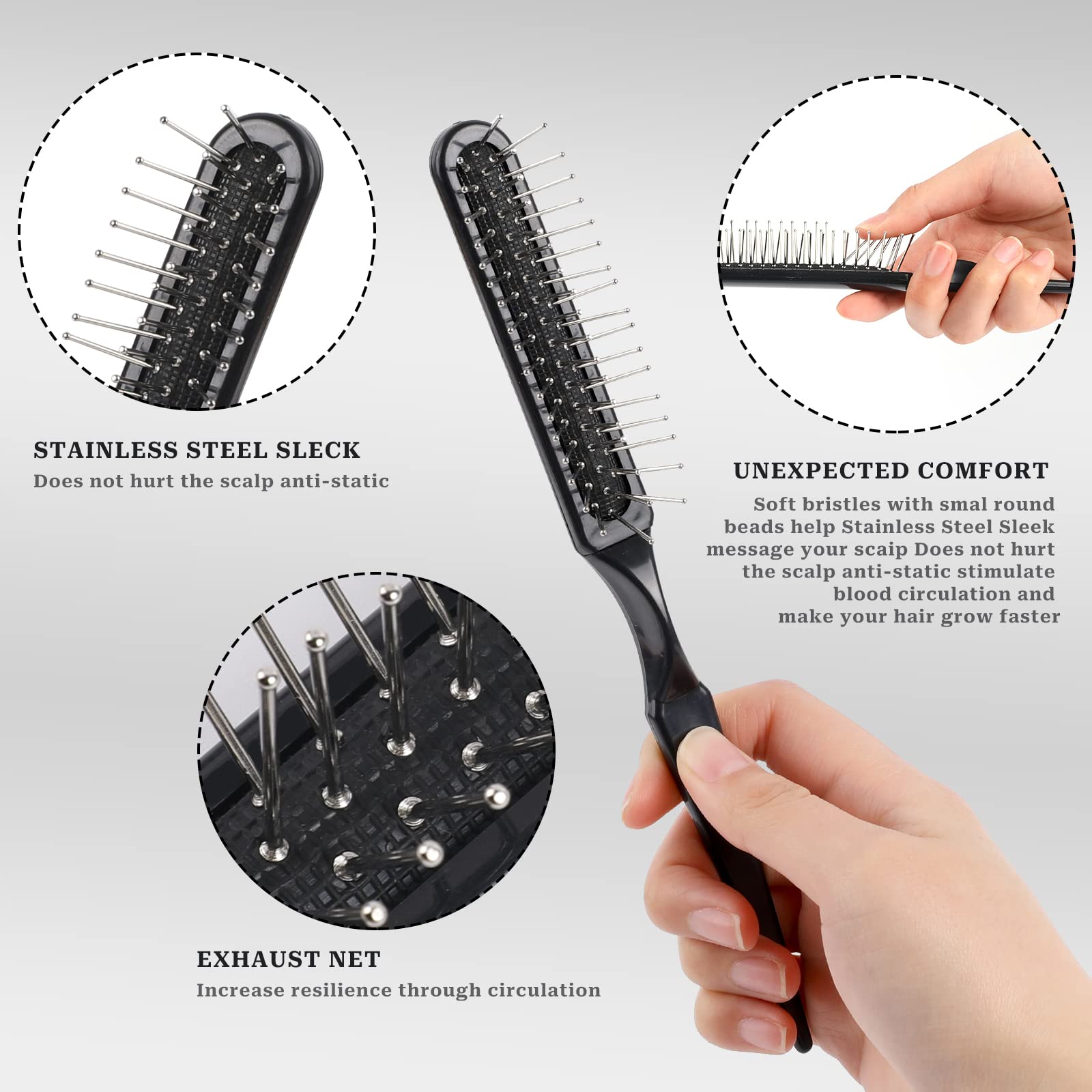 Synthetic Wig Brush,3 Pack Hair Brush 3 Row Wig Wire Brush Black Styler Brush Travel Size Metal Combs for Synthetic Wigs Detangling,Barber,Beginner