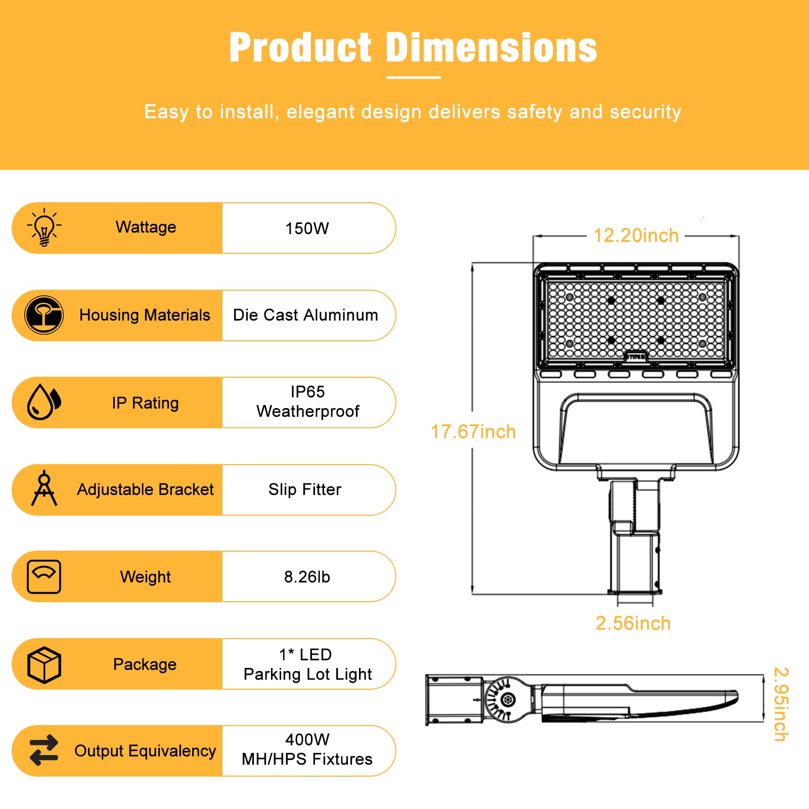 JC-LGL 150W LED Parking Lot Lights Dimmable Bundle L-Shape 90 Degree Wall Mount Bracket