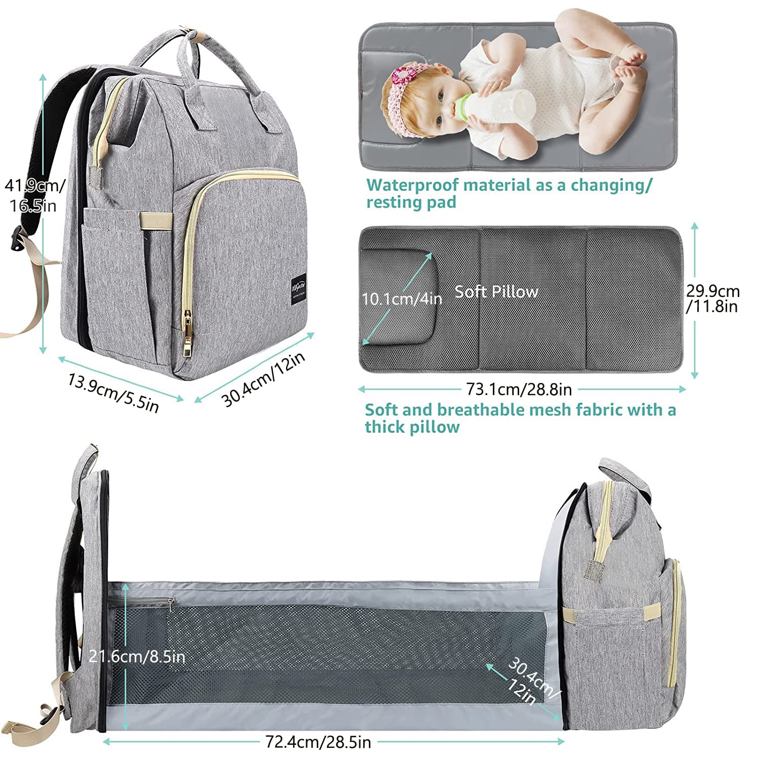 DERSTUEWE Diaper Bag Backpack，Baby Diaper Bags, Multifunctional diaper backpack Large Capacity (Charcoal Grey)