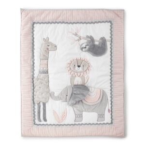 Levtex Baby - Imani Crib Bed Set - Baby Nursery Set - Exotic Animals - Pink, Taupe, Grey, White - Jungle Animals - 4 Piece Set Includes Quilt, One Fitted Sheet, Wall Decal & Skirt/Dust Ruffle