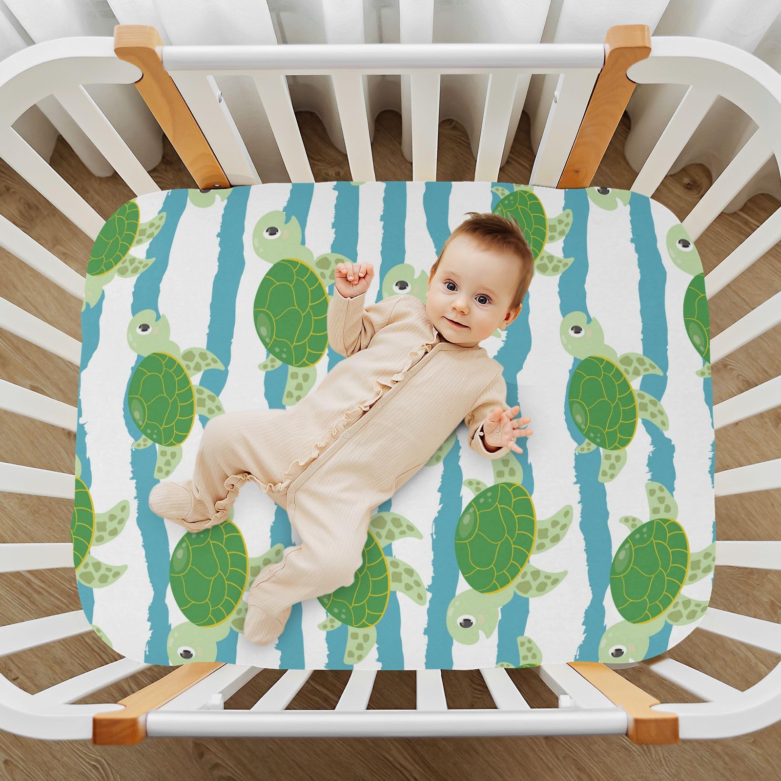 GOODOLD Cute Sea Turtle Crib Sheets for Boys Girls, 39x27 Inch Soft and Breathable Pack n Play Sheets, Portable Mini Stretchy Cribs Sheets