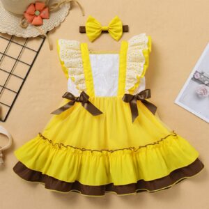 Toddler Baby Girl Ruffle Tutu Dress First Birthday Cake Smash Outfits Princess Polka Dot Bowknot Rainbow Floral Pageant Tea Party Dresses Baby Easter Baptism Dress Up Yellow Floral 12-18 Months