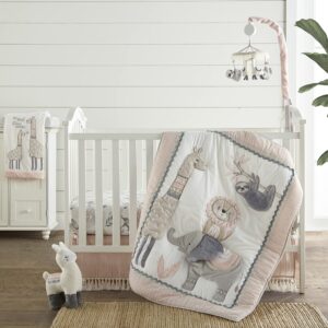 Levtex Baby - Imani Crib Bed Set - Baby Nursery Set - Exotic Animals - Pink, Taupe, Grey, White - Jungle Animals - 4 Piece Set Includes Quilt, One Fitted Sheet, Wall Decal & Skirt/Dust Ruffle