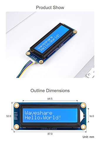 LCD1602 Display Module for Raspberry Pi 4B+ 4B 3B+ 3B 2B+ Zero W WH Pico Jetson Nano ESP32 Ardui...I2C Display Module 3.3V/5V 16x2 Characters White Color Blue Background