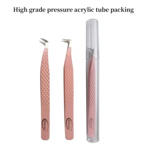 SZELES Fiber Tip Tweezers Diamond Grip Eyelash Extensions Tweezer Anti-Slip solation Volume Lash Tweezers For Lash Tweezers (FTT2-PINK)