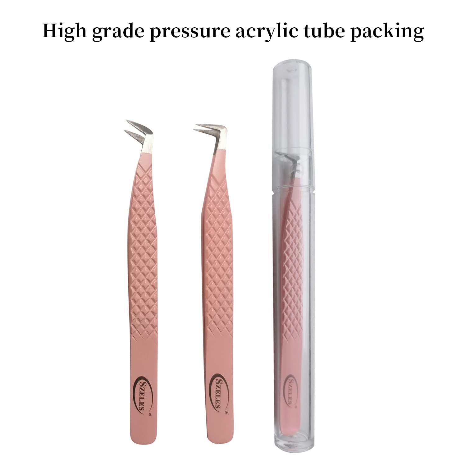 SZELES Fiber Tip Tweezers Diamond Grip Eyelash Extensions Tweezer Anti-Slip solation Volume Lash Tweezers For Lash Tweezers (FTT1-PINK) (FTT1-PINK)