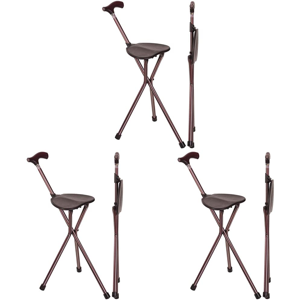 Switch Sticks Walking Stick, Walking Cane, Cane Chair, Quad Cane and Folding Cane with Seat is 34 Inches Tall, FSA HSA Eligible, and Supports up to 220 Pounds, Kensington (Pack of 3)