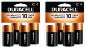 duracell coppertop c batteries, 4 count pack, c battery with long-lasting power, all-purpose alkaline c battery for household and office devices (pack of 2)