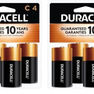 Duracell Coppertop C Batteries, 4 Count Pack, C Battery with Long-Lasting Power, All-Purpose Alkaline C Battery for Household and Office Devices (Pack of 2)