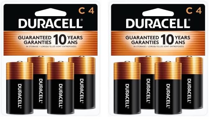 Duracell Coppertop C Batteries, 4 Count Pack, C Battery with Long-Lasting Power, All-Purpose Alkaline C Battery for Household and Office Devices (Pack of 2)