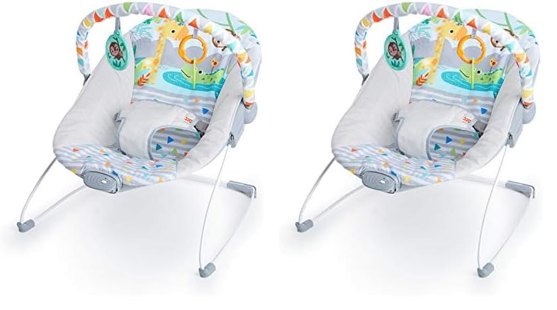 Bright Starts Safari Fun 3-Point Harness Vibrating Baby Bouncer with Toy bar (Pack of 2)