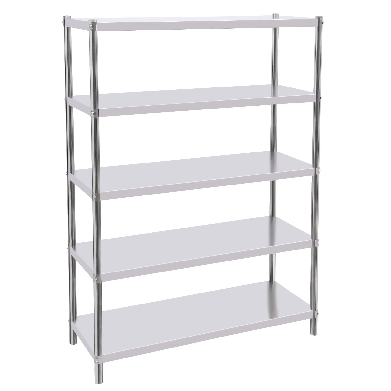 5 Tiers Heavy Duty Stainless Steel Shelving Unit, Stainless Steel Rack Shelving Garage or Bakers Rack Kitchen Shelving Chrome Shelves for Garage Kitchen Living Room, 47"x18.5"x71"