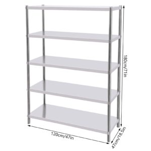 5 Tiers Heavy Duty Stainless Steel Shelving Unit, Stainless Steel Rack Shelving Garage or Bakers Rack Kitchen Shelving Chrome Shelves for Garage Kitchen Living Room, 47"x18.5"x71"