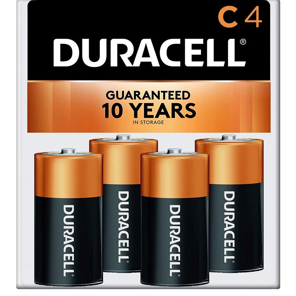 Duracell Coppertop C Batteries, 4 Count Pack, C Battery with Long-Lasting Power, All-Purpose Alkaline C Battery for Household and Office Devices (Pack of 2)