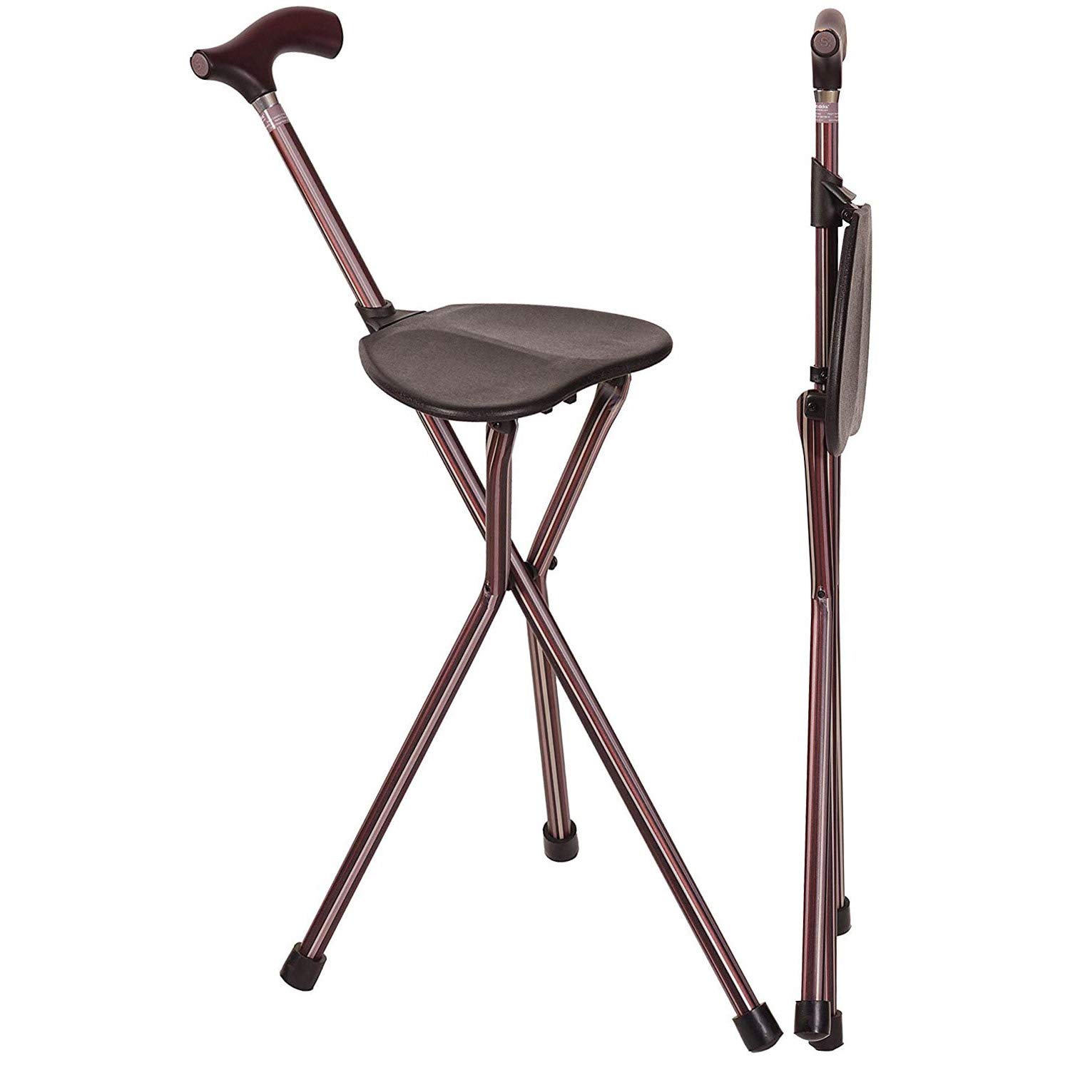 Switch Sticks Walking Stick, Walking Cane, Cane Chair, Quad Cane and Folding Cane with Seat is 34 Inches Tall, FSA HSA Eligible, and Supports up to 220 Pounds, Kensington (Pack of 3)