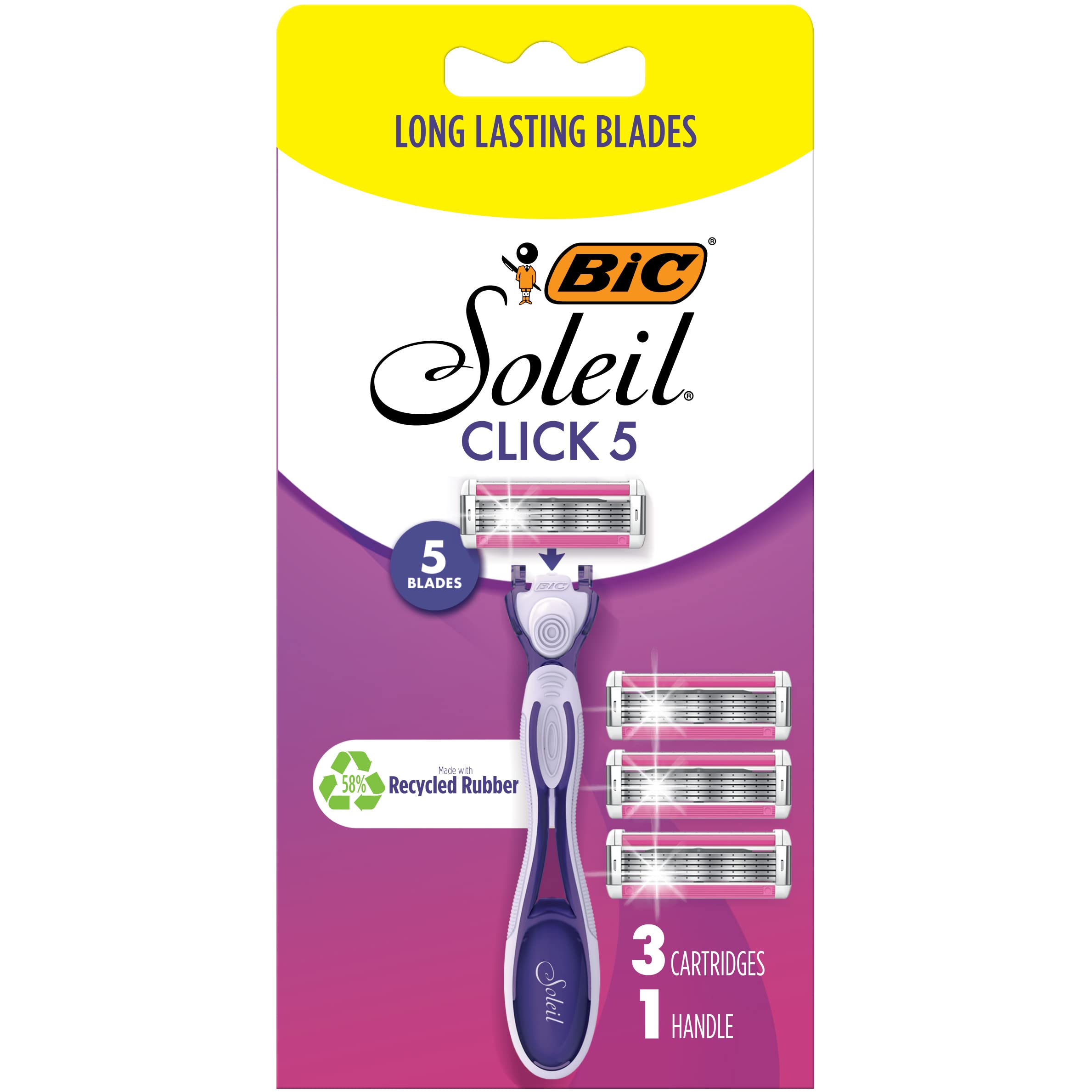 BIC Soleil Click 5 Women's 5-Blade Disposable Razor, 1 Handle and 3 Cartridges (Pack of 3)