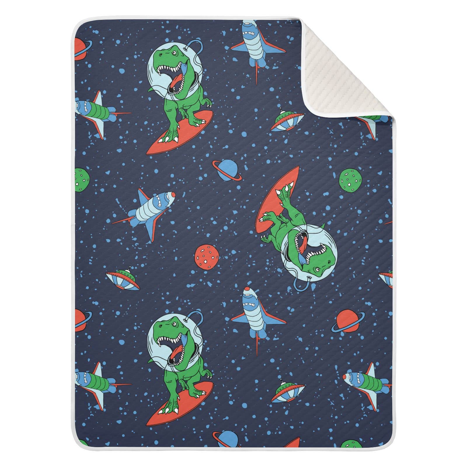 Mazeann Astronaut Dinosaur Galaxy Baby Blankets Soft Warm Crib Stroller Blanket for Toddler Newborn Girls Boys, 30x40in