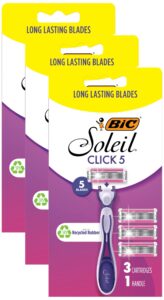 bic soleil click 5 women's 5-blade disposable razor, 1 handle and 3 cartridges (pack of 3)