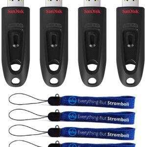 SanDisk Ultra USB 3.0 Flash Drive 32GB 4 Pack High Performance Flash Drives - SDCZ48-032G-U46 Bundle with (4) Everything But Stromboli Lanyards