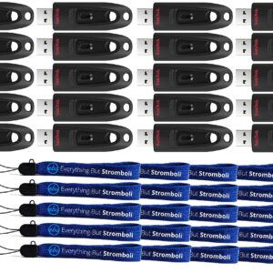 SanDisk 32GB 20 Pack Flash Drives Ultra 3.0 USB Drives for Laptop and Computer - High Performance Thumb Drives (SDCZ48-032G-U46) Pen Drive Bulk Pack Bundle with (20) Everything But Stromboli Lanyards