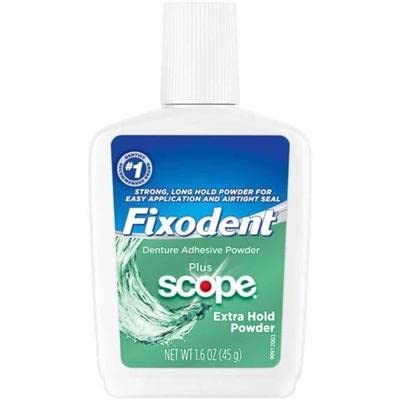 Fixodent Extra Hold Powder Plus Scope Denture Adhesive Strong 1.6oz Pack of 3 (3 Items), 818-0556