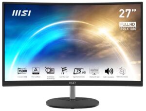 msi pro mp271ca, 27" monitor, 1920 x 1080 (fhd), curved va, 75hz, tuv certified eyesight protection, 4ms, displayport, hdmi, tilt, black