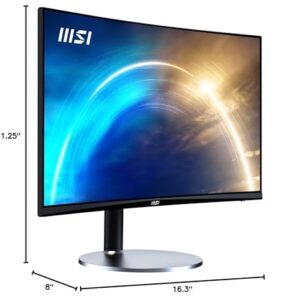 MSI Pro MP271CA, 27" Monitor, 1920 x 1080 (FHD), Curved VA, 75Hz, TUV Certified Eyesight Protection, 4ms, Displayport, HDMI, Tilt, Black